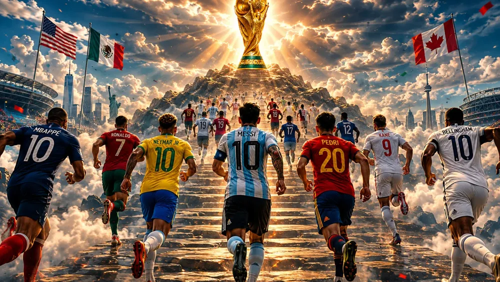 Jugadores corriendo a la Copa del Mundo. Créditos ChatGPT