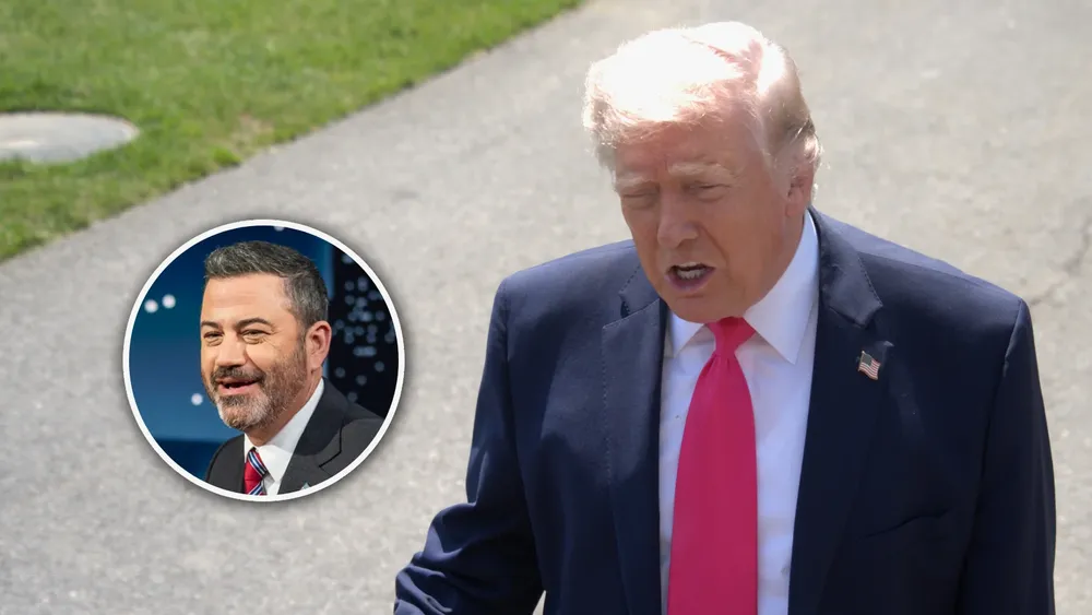 Donald Trump en la foto y un globo con Jimmy Kimmel. Crédito foto: Agencia Xinhua y Wikipedia